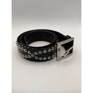 Amiee Lynn Black Genuine Leather Double Row Studded Belt Punk Rock Medium 114947